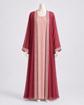 Rose Red Chiffon Abaya Set