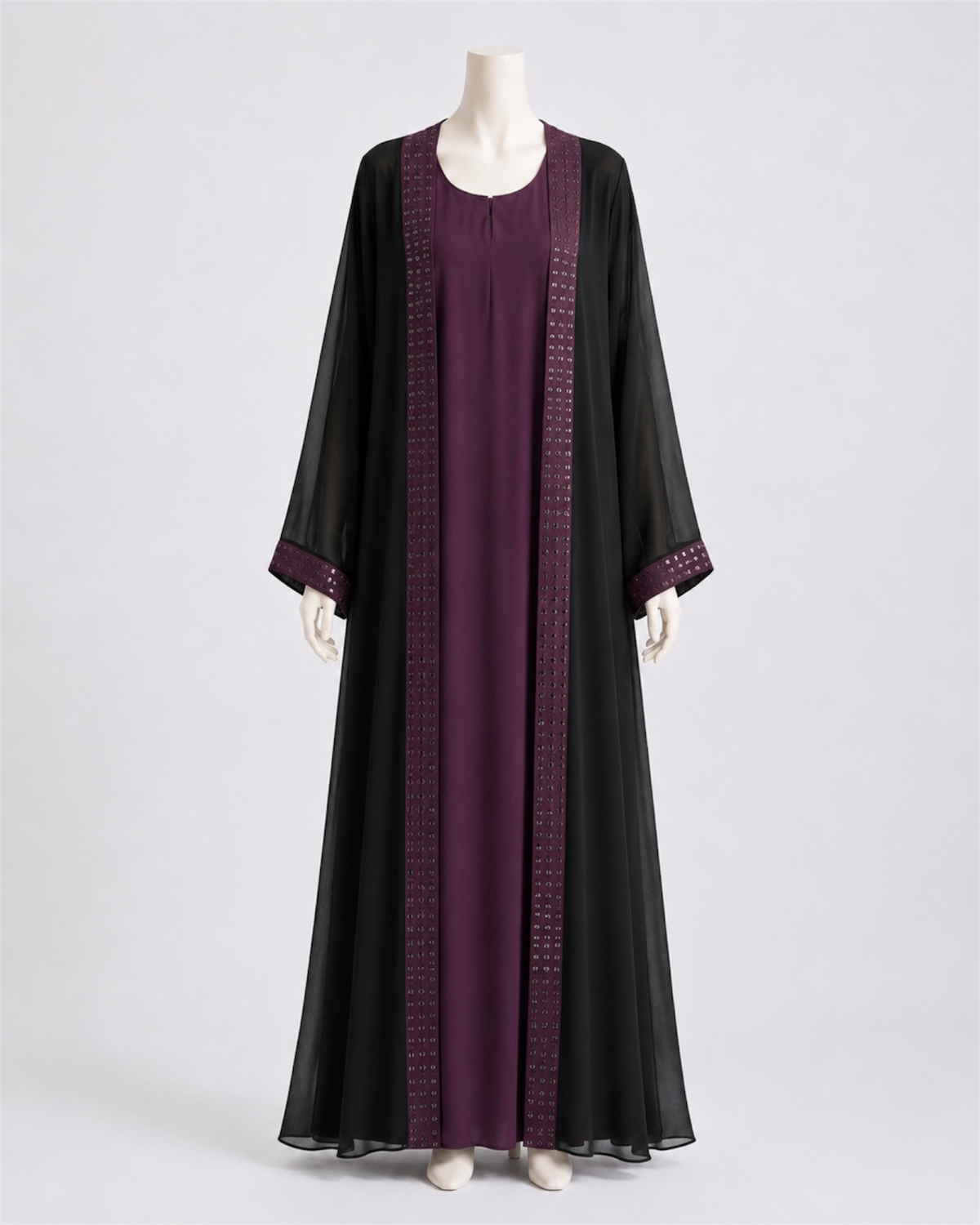 Plum Chiffon Abaya Set