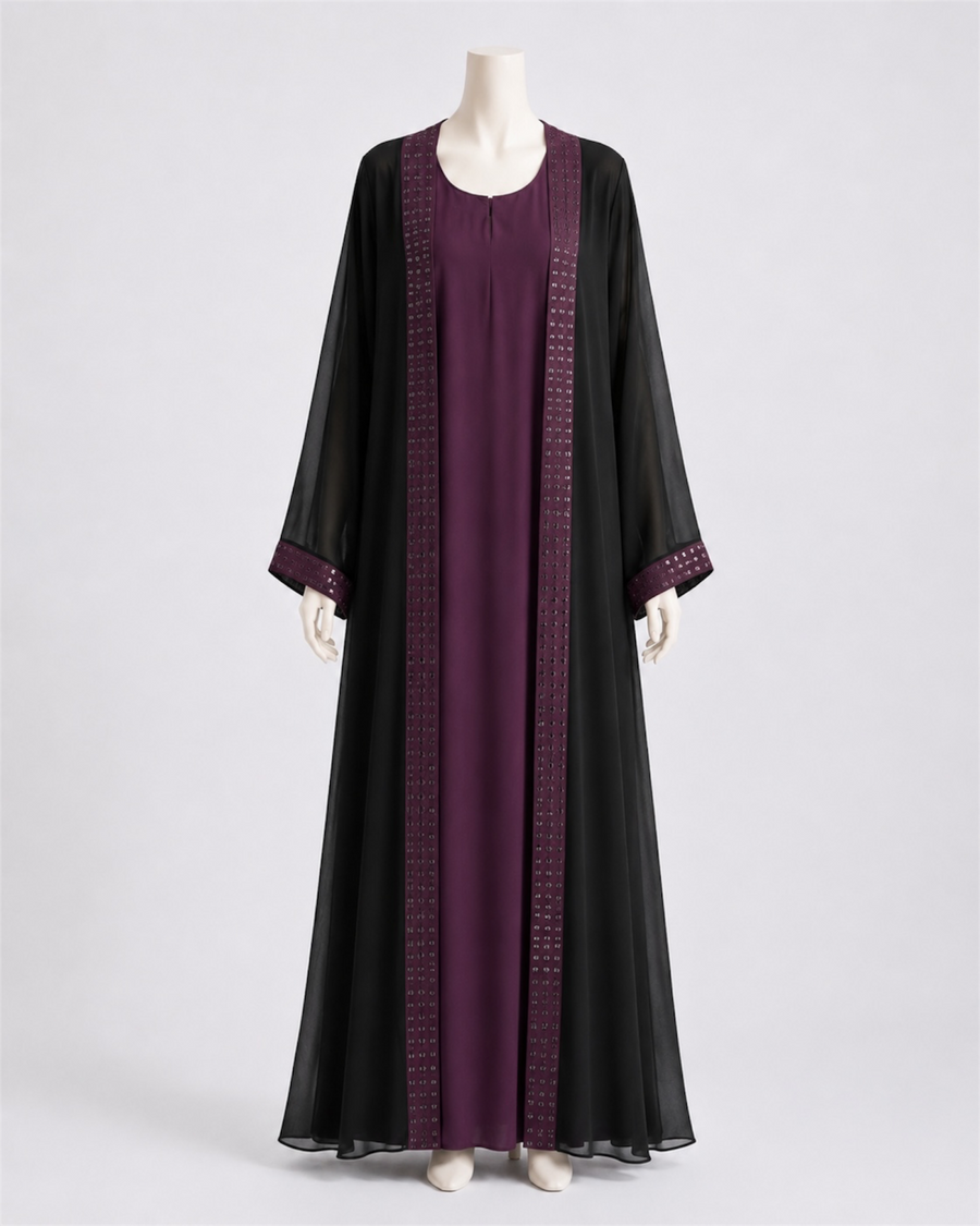 Plum Chiffon Abaya Set